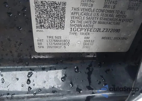 2020 Chevrolet Silverado 1500 4Wd Short Bed Lt Trail Boss from USA, damaged, VIN 1GCPYFED2LZ372090